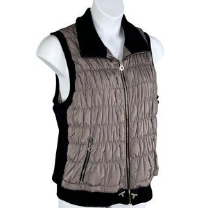 Calvin Klein Performance Women 2X Quilted Taupe Vest Ribbed Blk Trim Zip Pockets
